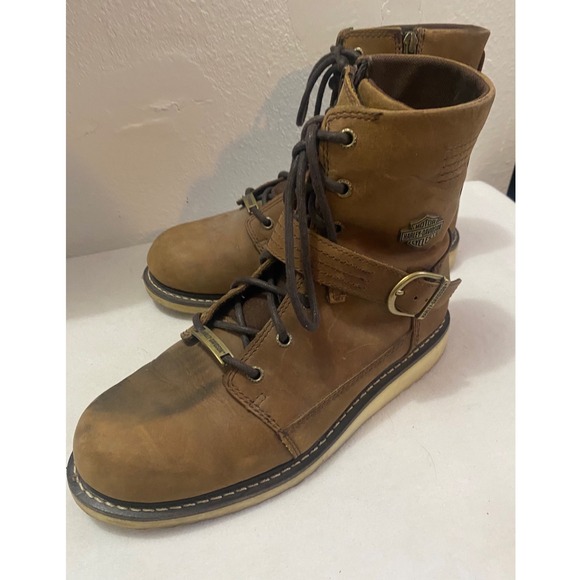 Harley Davidson Men's Brown Leather Lace Up Buckle Motorcycle Boots Size 11M